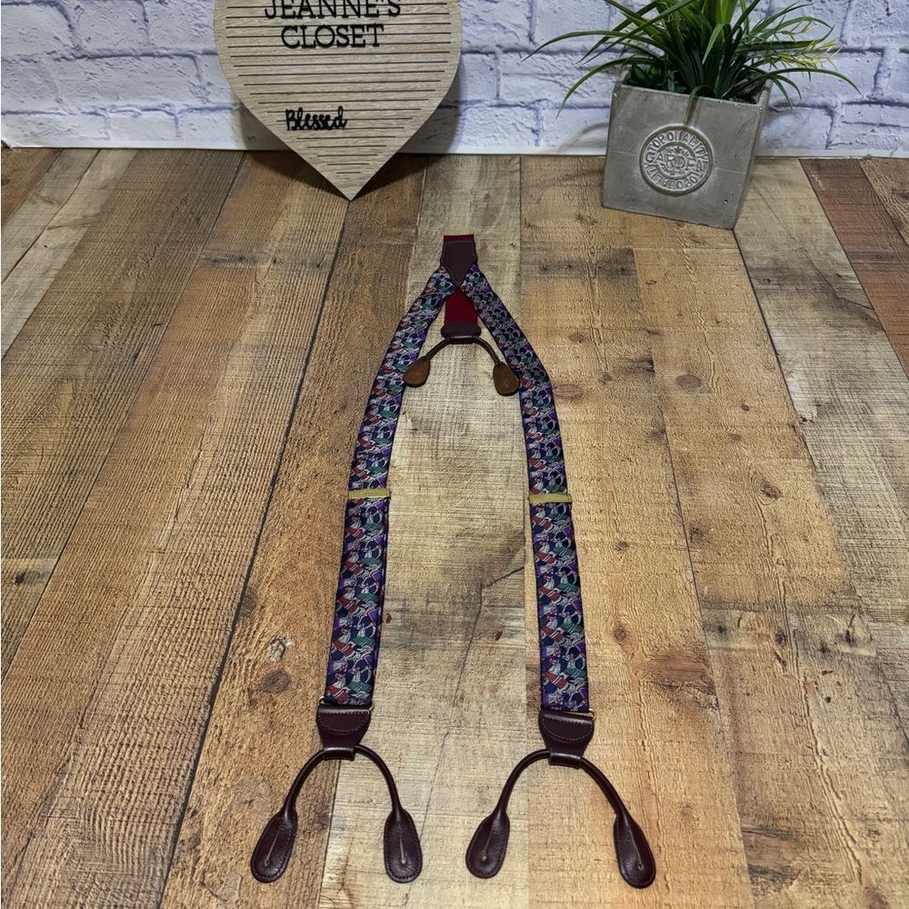 Vintage Barrons Hunter Red Burgundy Navy Horse Jockey Ribbon Brace Suspenders